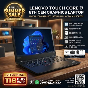 East Riffa, Computers, BHD 118,  Lenovo Touch I7 8th Generation Graphics Laptop NVidia 2GB GPU 14"Touch Screen 16GB + 256GB