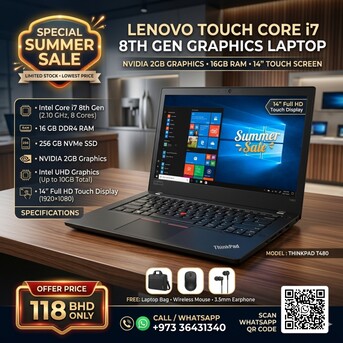 Muharraq, Computers, BHD 118,  Lenovo Touch I7 8th Generation Graphics Laptop NVidia 2GB GPU 14"Touch Screen 16GB + 256GB