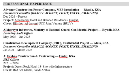 Riyadh, Job Seekers, Document Controller / Administrative Officer