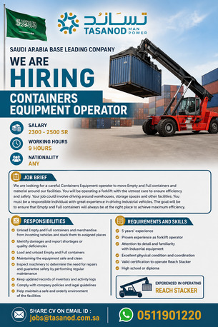 Riyadh, Jobs, Containers Equipment Operator