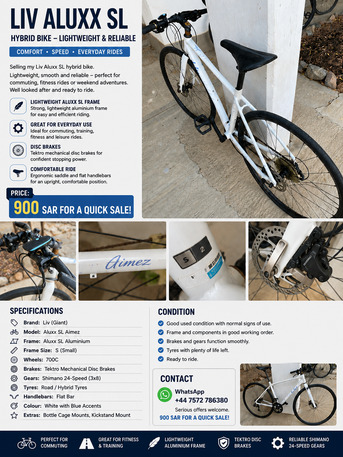 Jeddah, Bicycles, SAR 900,  Liv Aluxx SL Hybrid Bike &ndash; 900 SAR (Quick Sale)