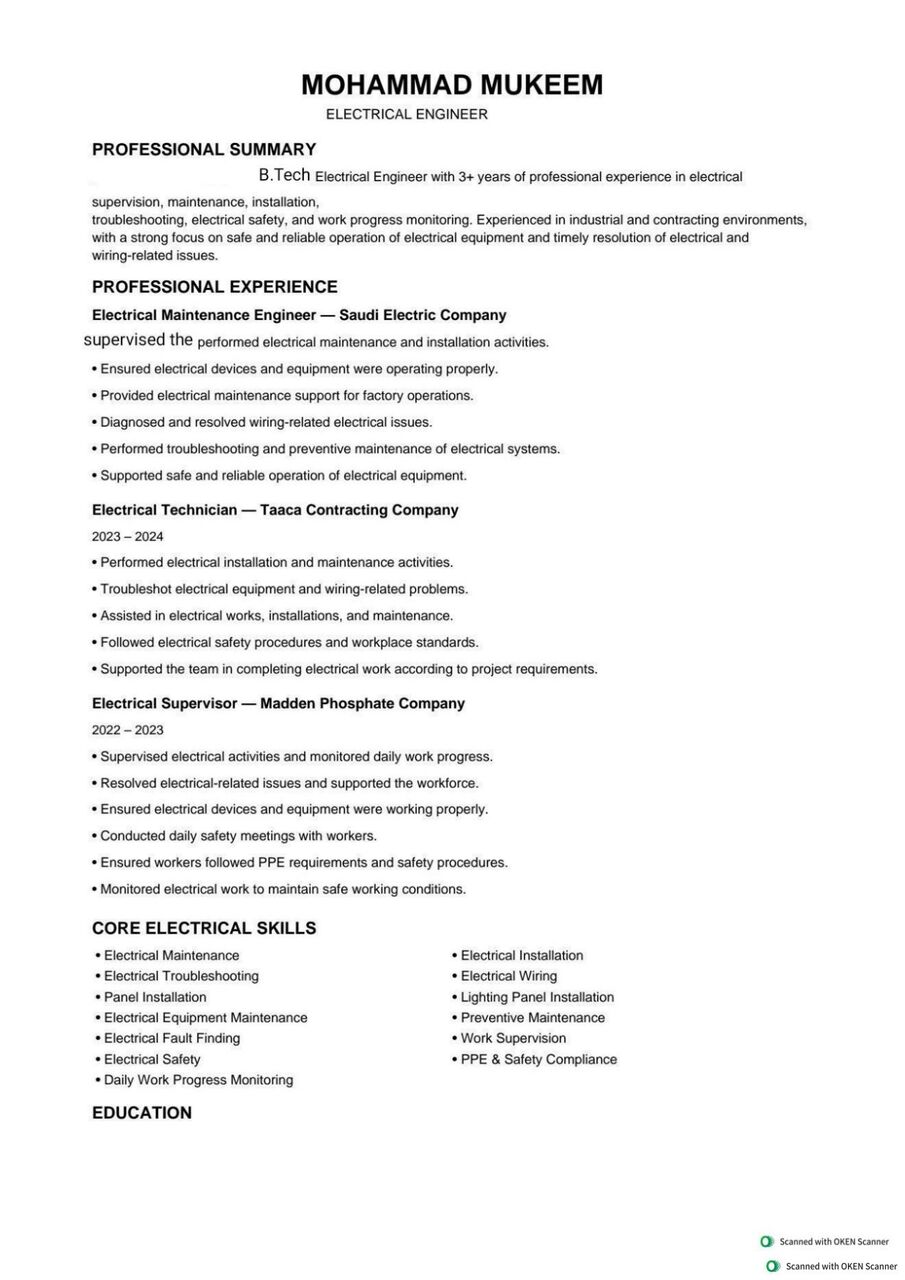 Khobar, Job Seekers, Electrical Engineer
