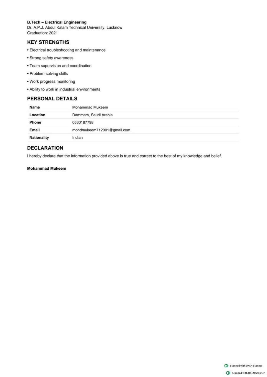 Khobar, Job Seekers, Electrical Engineer