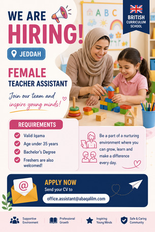 Jeddah, Jobs, Need Female Teacher Assistant