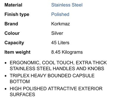 Riyadh, Household Items, SAR 300,  Korkmaz 45 Ltr