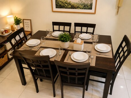 Jeddah, Household Items, SAR 550,  Dining Table With 6 Chairs (solid Wood) From Home Center With Small Buffet Table