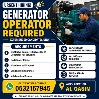 Jubail, Jobs, URGENT NEED  GENERATOR OPERATORS