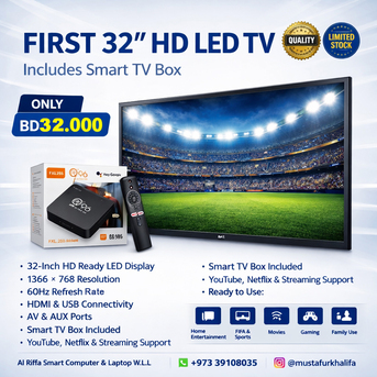 East Riffa, Computers, BHD 32,  FIRST 32" HD LED TV With Smart TV Box &ndash; Only BD 32.00