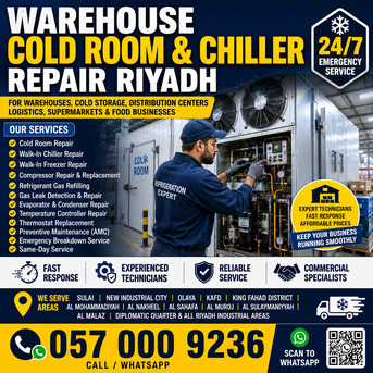 Sulai, Air Conditioning, ✅✅✅ WAREHOUSE COLD ROOM & CHILLER REPAIR RIYADH – ✅ 057 000 9236 ✅✅✅