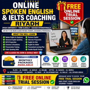Al Narjis, Training, ✅✅✅ ONLINE SPOKEN ENGLISH & IELTS COACHING RIYADH – 🎁 FREE ONLINE TRIAL SESSION ✅✅✅
