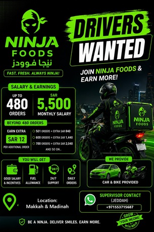 Riyadh, Jobs, Delivery Drivers With Owned Car