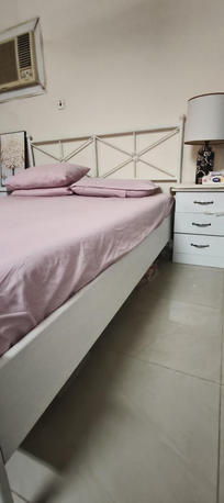 Riyadh, Furniture, SAR 550,  Ikea Iron Bed Queen Size With Matress Along With 2 Customised Side Tables