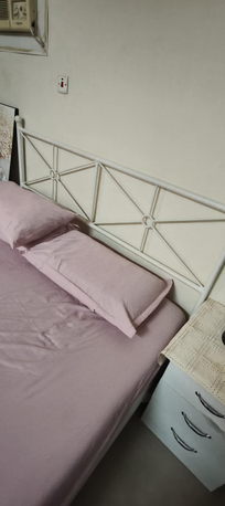 Riyadh, Furniture, SAR 550,  Ikea Iron Bed Queen Size With Matress Along With 2 Customised Side Tables