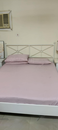 Riyadh, Furniture, SAR 550,  Ikea Iron Bed Queen Size With Matress Along With 2 Customised Side Tables