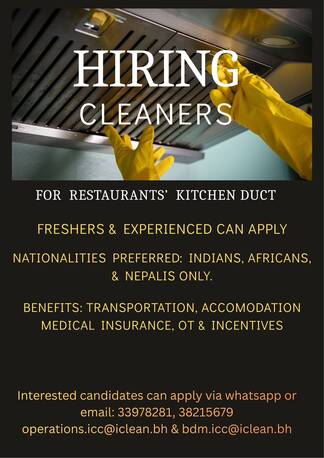 Manama, Jobs, Need Duct Cleaning Staff Urgent Vaccancy , Accomdation Provided.