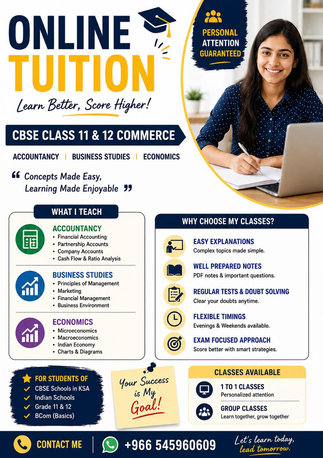 Al Malaz, Lessons Offered, Online Tuition For CBSE Plus One & Plus Two Commerce Students