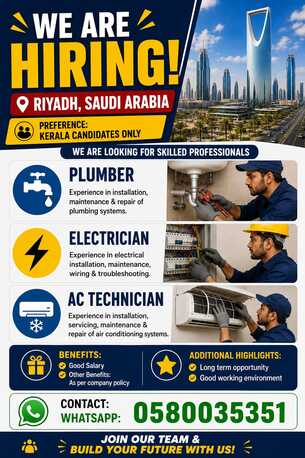 Riyadh, Jobs, A Technician Who Can Handle Different Types Of Work ( A/CTECHNICIAN, ELECTRICIAN,PLUMBER