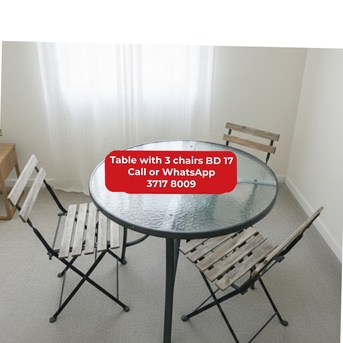 Manama, Furniture, BHD 17,  🌍Table+3 Chairs  In Good Condition For Sale With Delivery