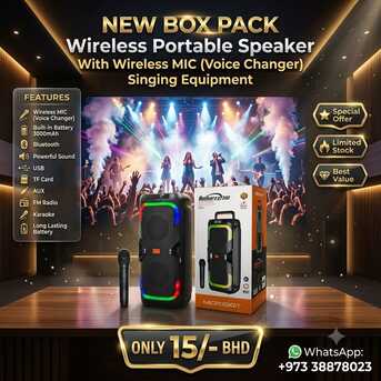 Manama, Computers, BHD 15,  New Wireless Speaker With Wireless MIC (Voice Changer) Singing Equipment Built-in Battery
