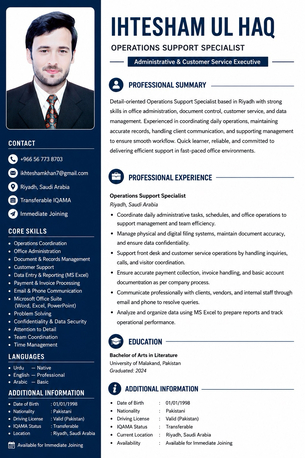 Riyadh, Job Seekers, Operations Support Specialist | Admin & Customer Service | Riyadh | Immediate Joining