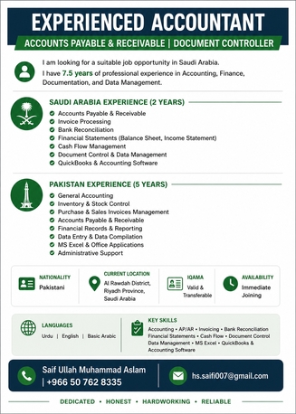 Riyadh, Job Seekers, General Accountant, Document Controller, Admin, HR Work