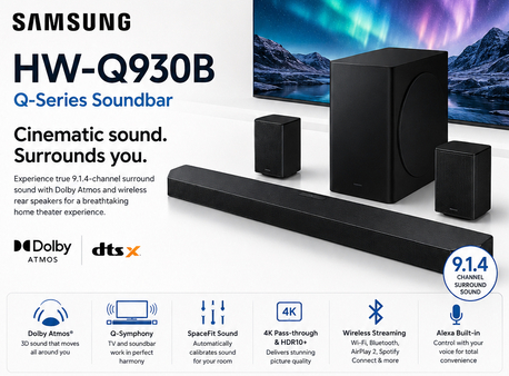 Jeddah, Home Audio, SAR 1500,  Samsung HW-Q930B 9.1.4 Dolby Atmos And DTS X Soundbar