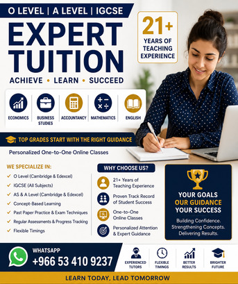 Jeddah, Lessons Offered, O Level, A Level & IGCSE Tutor | Maths, English, Economics, Business & Accountancy