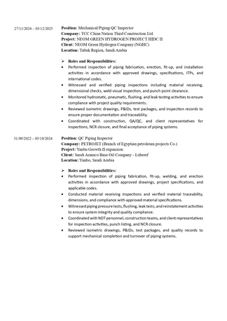 Dammam, Job Seekers, Mechanical QC