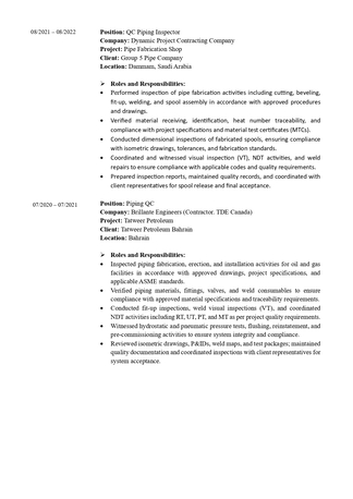 Dammam, Job Seekers, Mechanical QC