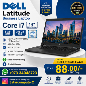 Manama, Computers, BHD 88,  Dell Business Laptop Core I7 RAM 8GB SSD 256GB M.2 14" FHD Display FREE Bag & Mouse
