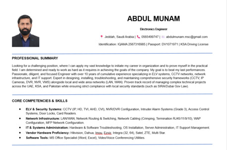 Riyadh, Job Seekers, Looking For Job Related CCTV Fire Alarm IT Network Support Access Control Biomatric