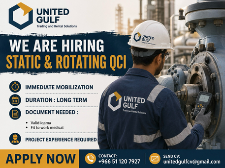 Jubail, Jobs, WE ARE HIRING STATIC & ROTATING QCI