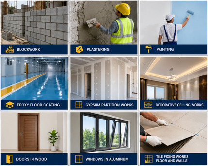 Riyadh, Construction, General Contractor | Blockwork | Plaster | Painting | Tiles | Epoxy | Gypsum | Safety Barr
