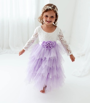 New York, Clothing & Accessories, USD 91,  Lavender Flower Girl Dress, Long Sleeve Boho Beach Wedding Dress For Girls