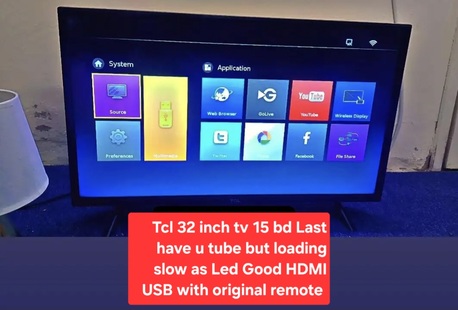 Manama, Appliances, BHD 15,  TCL 32 INCH TV WITH ORIGINAL REMOTE 15 BD LAST U TUBE WORK SLOW AS LED HDMI USB OK MSG WTS