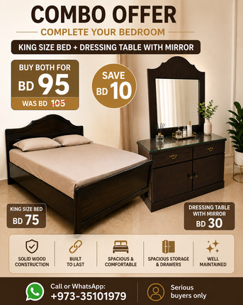 Manama, Health & Beauty Items, BHD 95,  Solid Wood King Size Bed And Dressing Table With Mirror - Combo Price