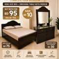 BHD 95,  Solid Wood King Size Bed And Dressing Table With Mirror - Combo Price