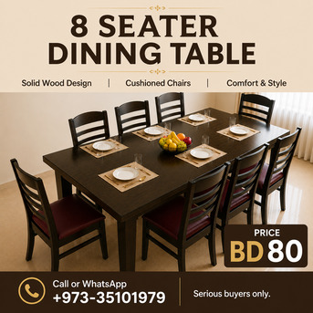 Manama, Furniture, BHD 80,  Solid Wood 8-Seater Dining Table Set