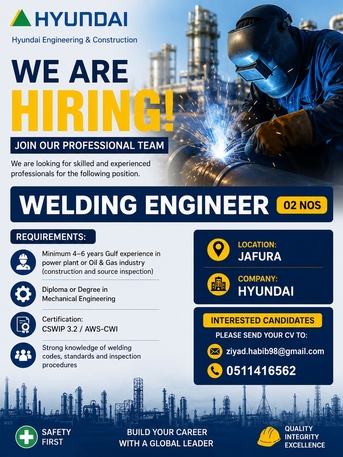 Dammam, Jobs, Welding Engineer 2Nos.