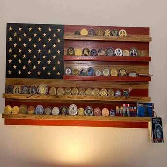 New York, Furniture, Wooden Flag Coin Holder | Premium Challenge Coin Display Flag &ndash; Empty Barrel
