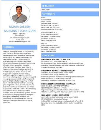 Al Khobar Al Shamalia, Job Seekers, Male Nurse/Nursing Technician/Nursing Health Assistant