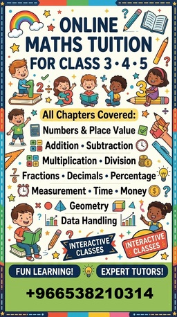 Dammam, Lessons Offered, ONLINE MATHS CLASSES &ndash; FOR CLASS 3 TO 5 (AGE 8&ndash;10 YEARS)