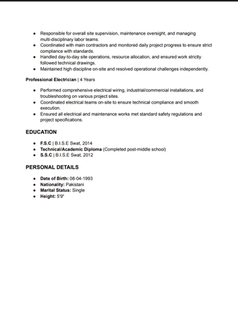 King Fahad District, Job Seekers, Experienced Electrical Supervisor & Maintenance Expert