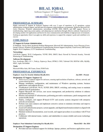 Riyadh, Job Seekers, Looking For Job In IT Support Engineer, Software Developer