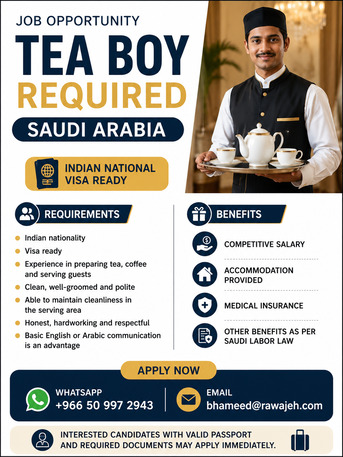 Mumbai, Jobs, TEA BOY INDIAN VISA READY