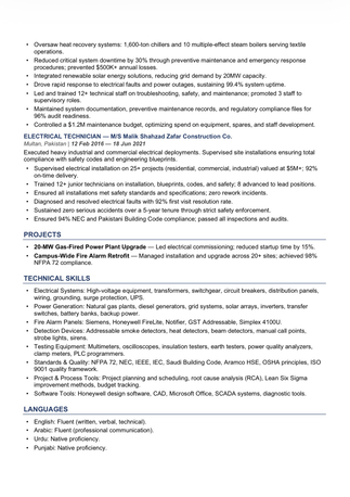 Dammam, Job Seekers, Lead Electrical Technician