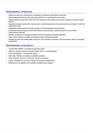 Dammam, Job Seekers, Lead Electrical Technician