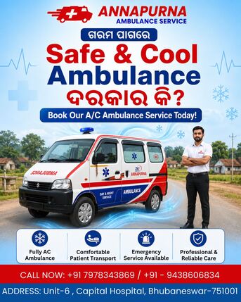 Bhubaneswar, Medical, Comfortable A/C Ambulance Service In Bhubaneswar