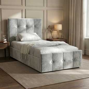 London, Furniture, GBP 189,  Square Velvet Ottoman Bed With Foot-End Lift Storage