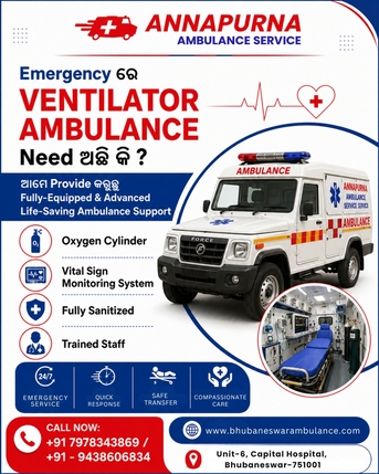 Bhubaneswar, Medical, Responsive Ventilator Ambulance Service In Bhubaneswar
